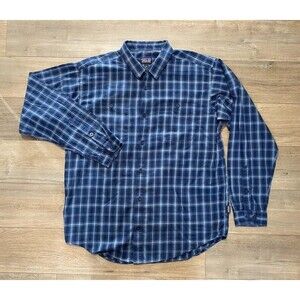 Patagonia Flannel Shirt Mens L Blue Gray Plaid Long Sleeve Pima Organic Cotton